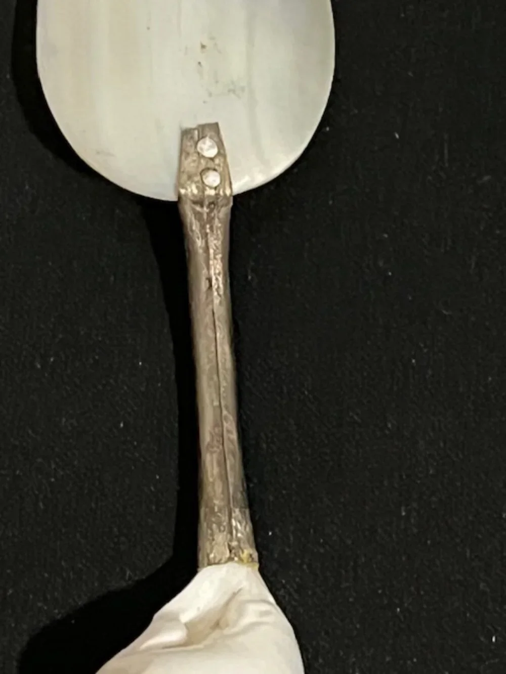 Vintage Mother of Pearl Caviar Serving Spoon Silverplate Sea Shell Handle